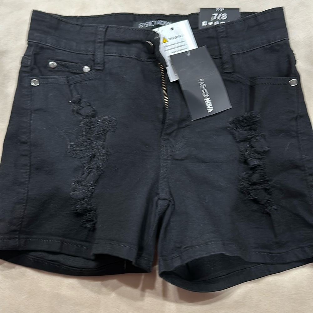 Black denim shorts